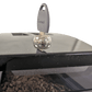 Close-up of OBL1 coffee machine canister lock with key on top of the bean hopper, highlighting security feature