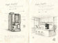 Technical drawing showing the OBM2 Gaggia G300 coffee machine and a café interior scene on aged paper background