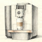Illustration of OBS3 Jura X10 coffee machine coffee machine with a glass of coffee on a light background