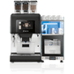 OBL3 coffee machine with two bean hoppers and integrated milk fridge on a white background