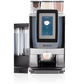 Front view of OBS2 coffee machine with digital touchscreen brewing a cup of coffee on a transparent background